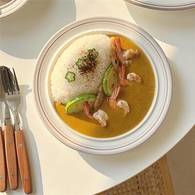 On the table - 灰紫色线条系列釉下彩陶瓷平盘 8.9寸餐盘 早餐盘