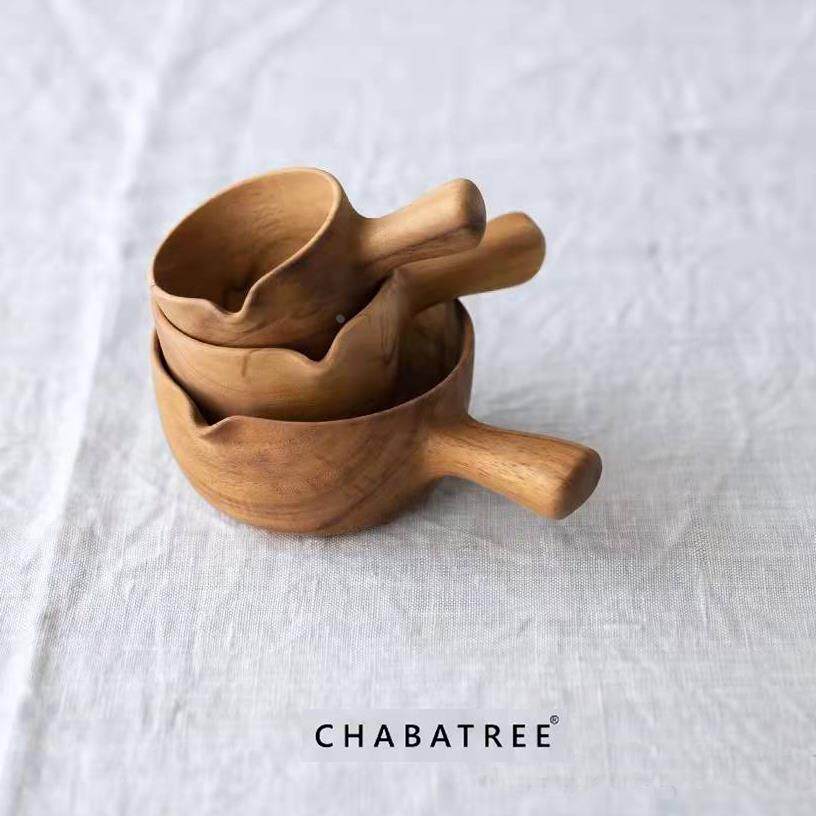 包邮泰国进口Chabatree柚木制整木单柄酱汁碗奶杯配菜钵咖啡豆勺