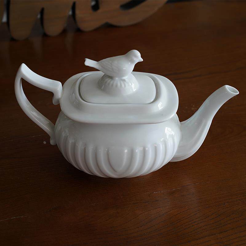 出口欧式 鸟造型陶瓷下午茶咖啡壶 1000ML带滤孔花茶壶复古浮雕壶