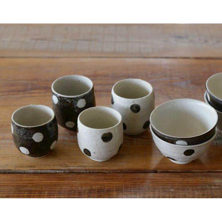 清仓日本制进口Studio M'粗陶日式茶杯水玉饭碗汤碗和风拉面碗钵