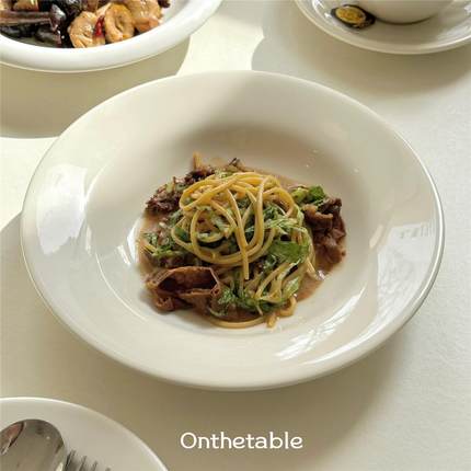 On the table - 乳白系列陶瓷汤盘 意面盘 家用菜盘 沙拉餐盘8.8