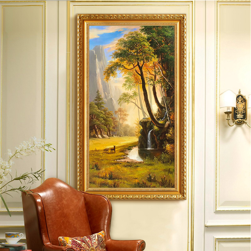 欧式手绘油画定制风景玄关挂画过道壁画客厅福鹿装饰画 森林之光