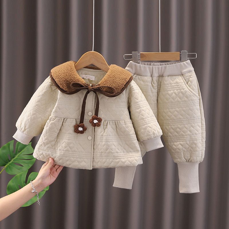 冬季棉服套装女童棉衣棉裤秋冬款女童冬装棉袄外套婴儿童宝宝加厚