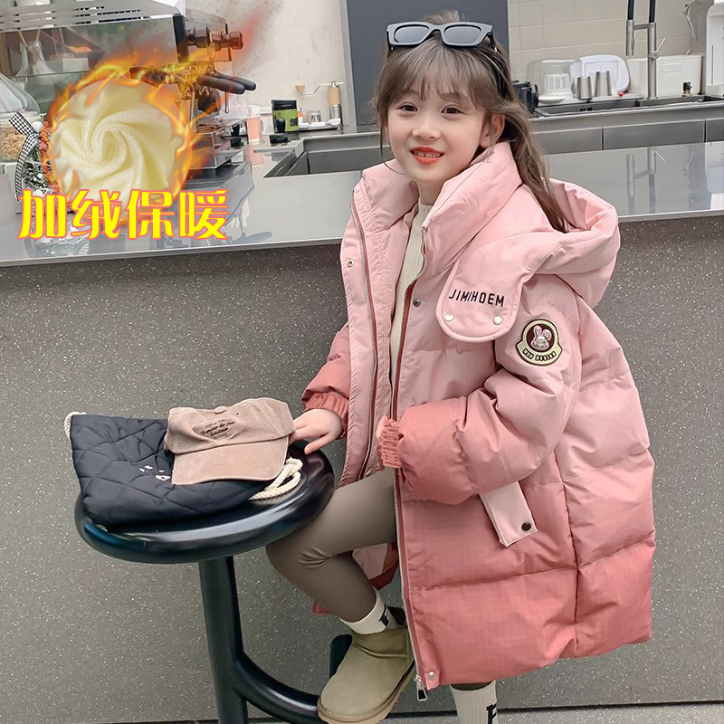 女童羽绒棉服2025新款洋气冬装儿童新年衣服女孩加厚外套长款棉袄