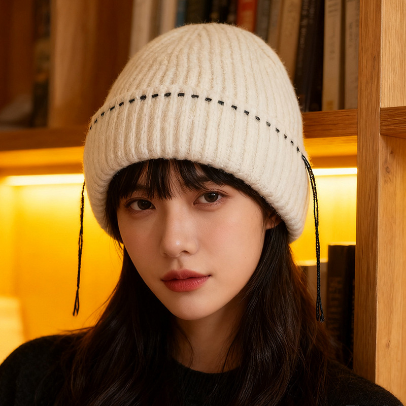 2025秋冬保暖帽子女简约流苏