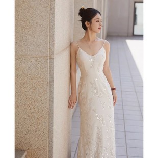 晚禮服2025新款 日本品質(zhì)白色法式 夏吊帶性感歐美連衣裙氣質(zhì)日常宴