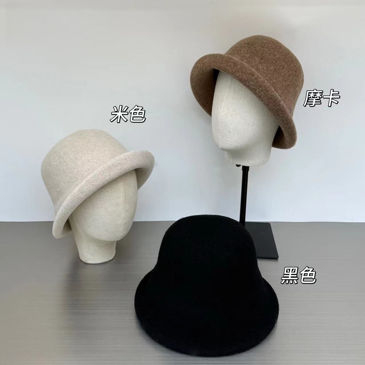 日本品质欧美风格简约光板羊毛呢椭圆小礼帽女士复古秋冬毛毡翻边