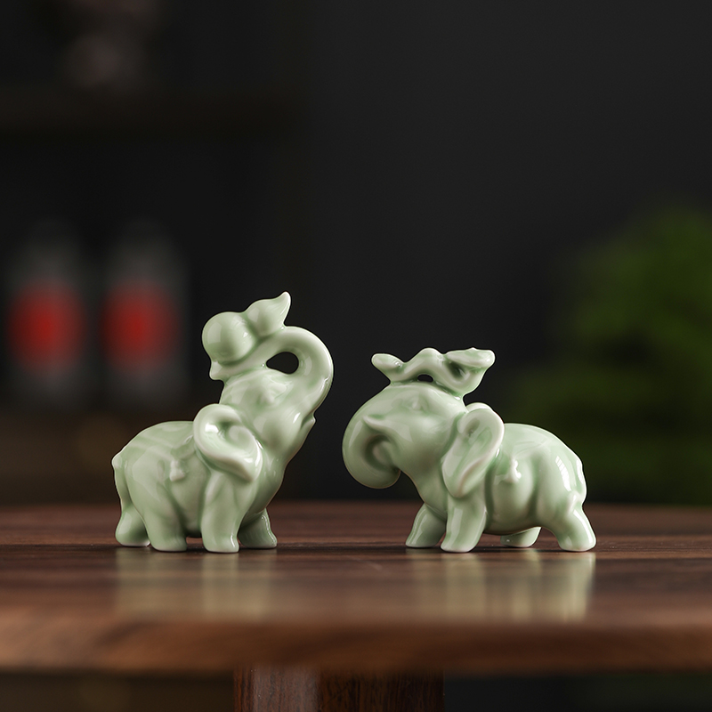 陶瓷大象摆件一对招财镇宅吉祥如意象玄关客厅办公室桌面摆设礼品