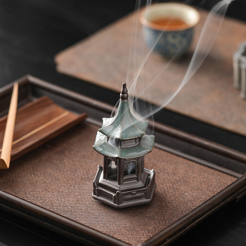 陶瓷香炉家用室内茶桌哥窑插香道香薰炉香座线香托底座点香插摆件