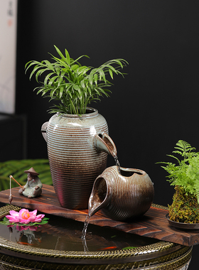 循环流水高低陶罐古法养鱼庭院鱼缸造景摆件阳台室外鱼池造景全套