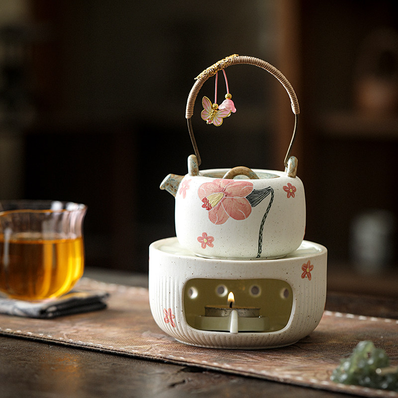 粉引手绘花茶壶蜡烛温茶炉套装女士精致茶具下午茶美容养生煮茶器,餐饮具,煮茶炉,淘宝优惠券,粉丝福利购,淘宝优惠卷