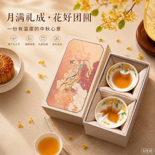 故宫文创中秋礼品陶瓷桂花茶杯套装中秋礼盒2026新款高档茶具礼物