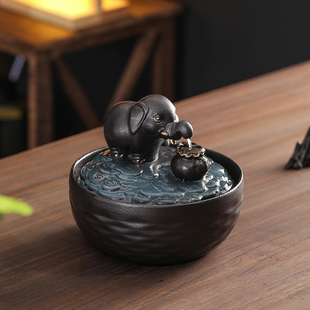 现代简约喷泉流水摆件循环水办公室桌面大象摆件茶桌水景装饰品