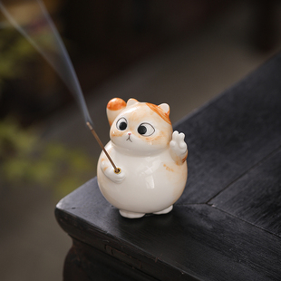 招财猫创意可爱猫咪点香插香座香托檀香沉香熏香家用室内线香底座