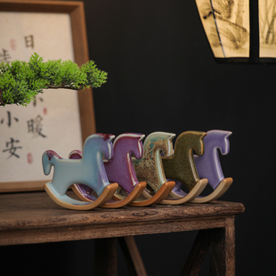 茶宠摇摇马摆件创意茶玩桌面小摆件迷你可爱陶瓷桌面装饰品简约