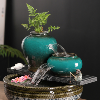 流水摆件循环水古法生态鱼缸瀑布造景全套陶瓷陶罐生财养鱼过滤器