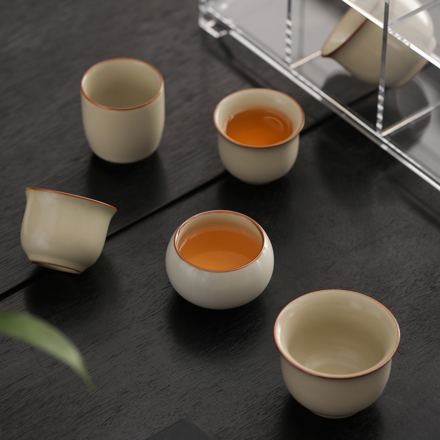 创意米黄汝窑品茗杯可养陶瓷主人杯中式复古功夫茶具家用茶盏单杯