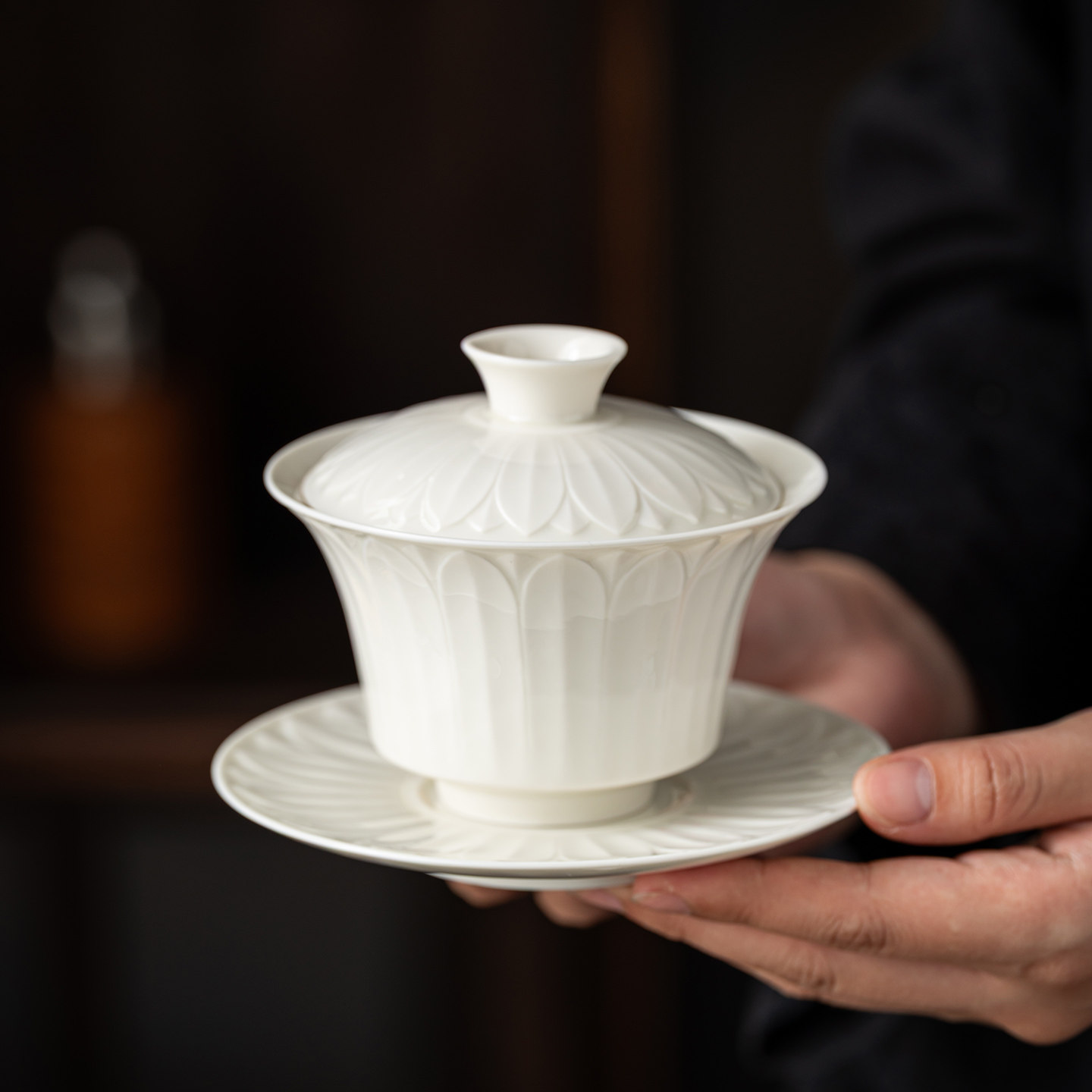 仿宋定窑白瓷三才盖碗陶瓷茶杯单个高档功夫茶盖碗不烫手泡茶专用图片
