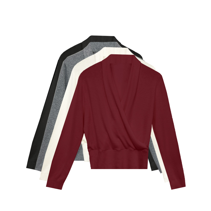 【橙庐】503935丝毛混纺交叉V领长袖针织衫 春秋女款时尚气质优雅