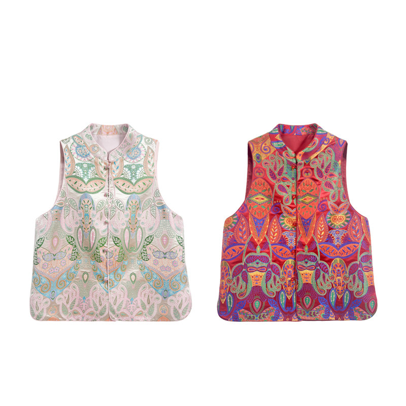 【橙庐】121602原创新中式民族风立领香味云锦马甲春款 女中国风