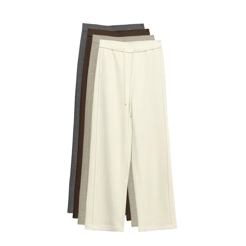 【橙庐】516892秋冬磨毛薄绒松紧腰直筒糯米裤 羊毛莫代尔莱赛尔