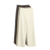 516892秋冬磨毛薄绒松紧腰直筒糯米裤 橙庐 羊毛莫代尔莱赛尔