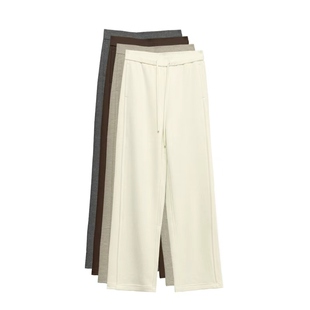 羊毛莫代尔莱赛尔 516892秋冬磨毛薄绒松紧腰直筒糯米裤 橙庐