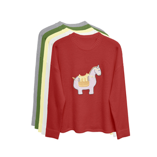 【橙庐】112513原创中国风三彩萌马绣花绵羊毛衫 秋冬女时尚休闲