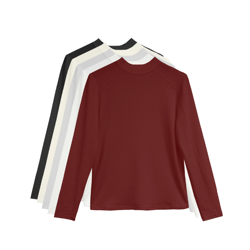 【橙庐】528531麦穗纹小立领薄绒打底衫 秋冬女弹力修身保暖内衣