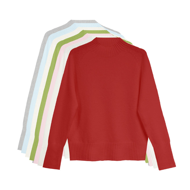 【橙庐】529703多巴胺无缝织半高领插肩100绵羊毛打底衫 秋冬女