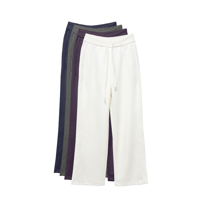 橙庐磨毛薄绒垂感松紧腰阔腿裤