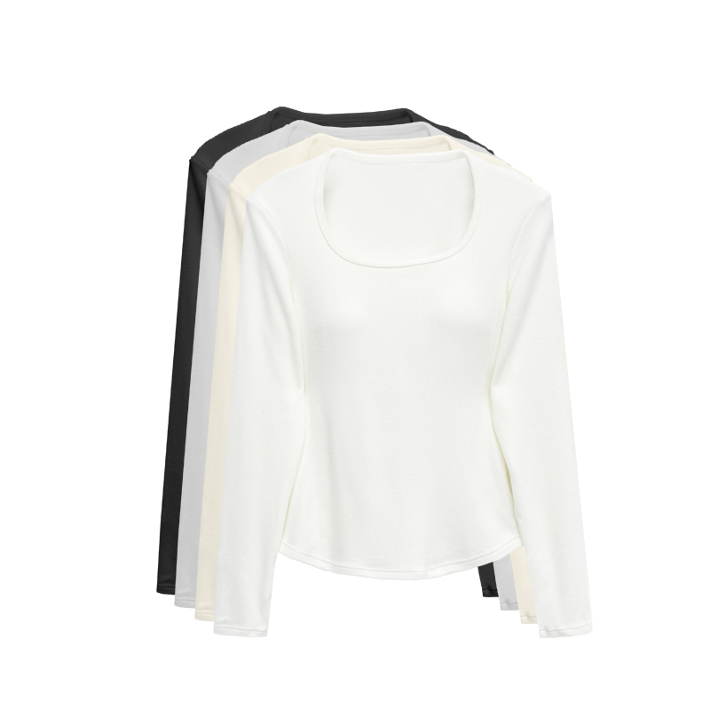 山羊绒U勺领固定杯垫修身打底衫