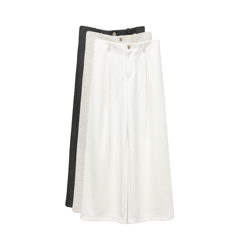 【橙庐】HSJ115简约松弛松紧腰休闲阔腿西裤 秋冬女磨毛薄绒时尚