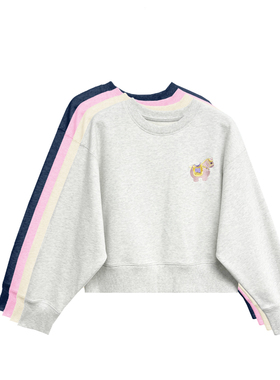 【橙庐】513800原创三彩萌马刺绣纯棉短款卫衣 秋冬女时尚休闲