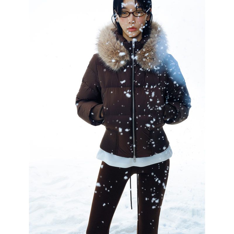 HELLO SEPTEMBER  环保毛领连帽长袖截短款RDS认证90白鸭绒羽绒服