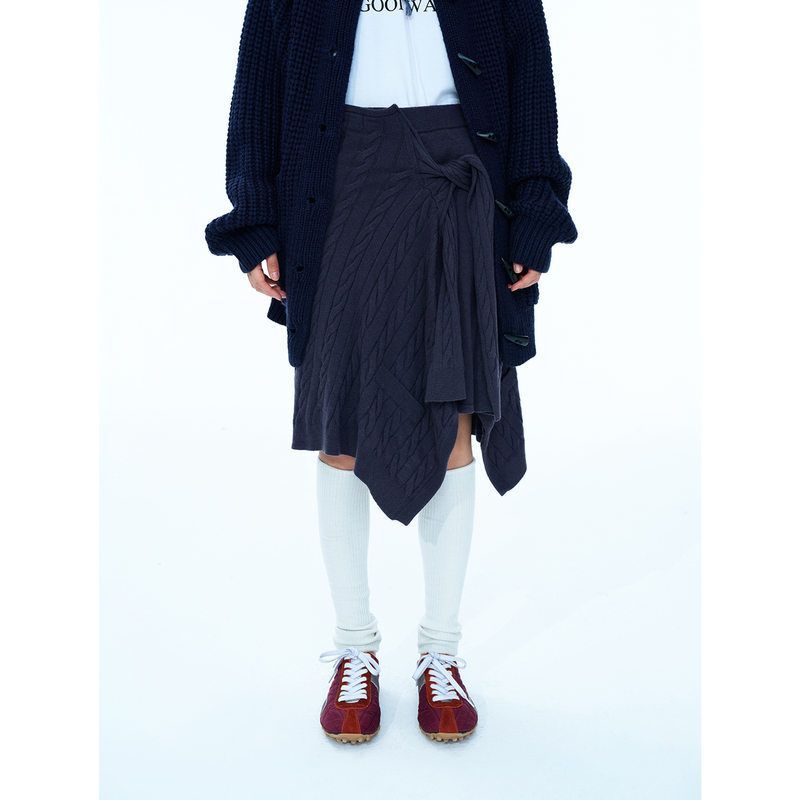 HELLO SEPTEMBER  假两件羊毛弹力不规则拼接裙纯色可造型半身裙