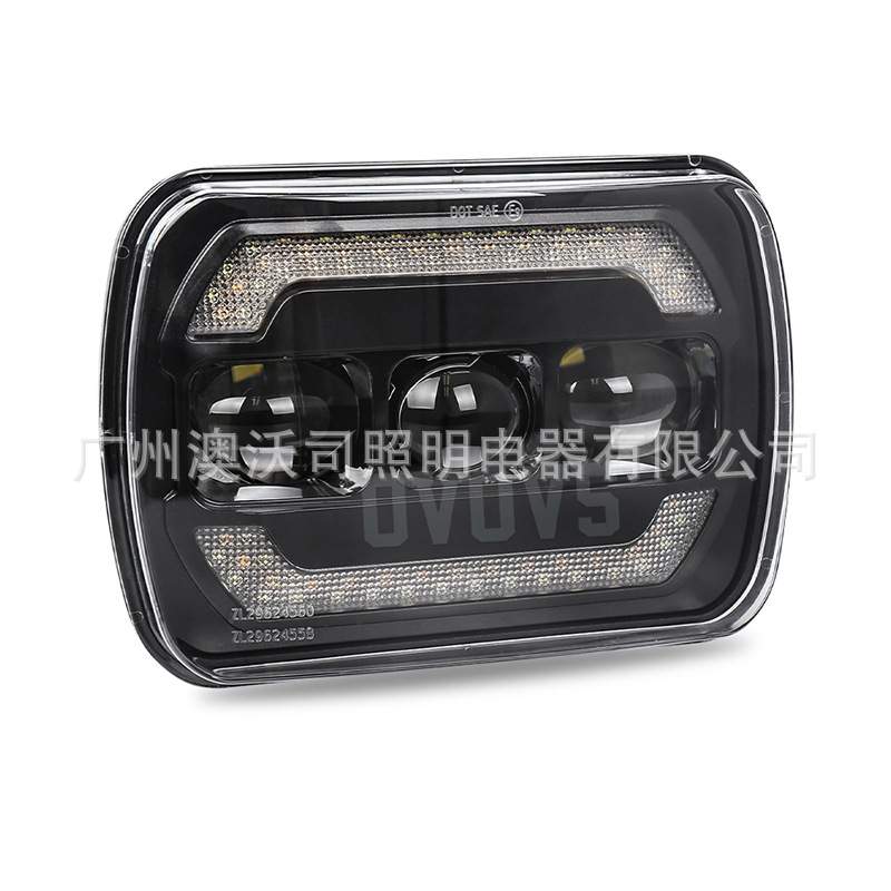 新款5*7寸方形矩形汽车前大灯led天使眼远近光日行转向DRL一体