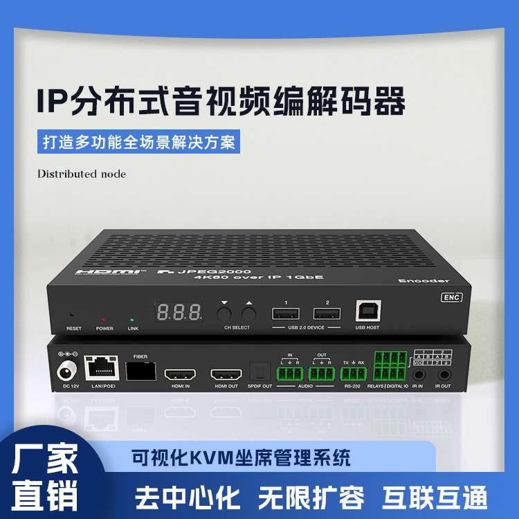 JPEG2000 IP分布式音视频编解码器带视频墙功能可视化KVM坐席