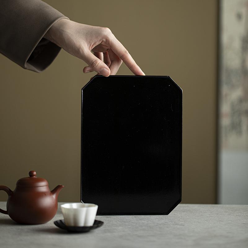 大漆茶盘铁制手工大漆茶托盘壶承干泡茶台中式漆器长方盘