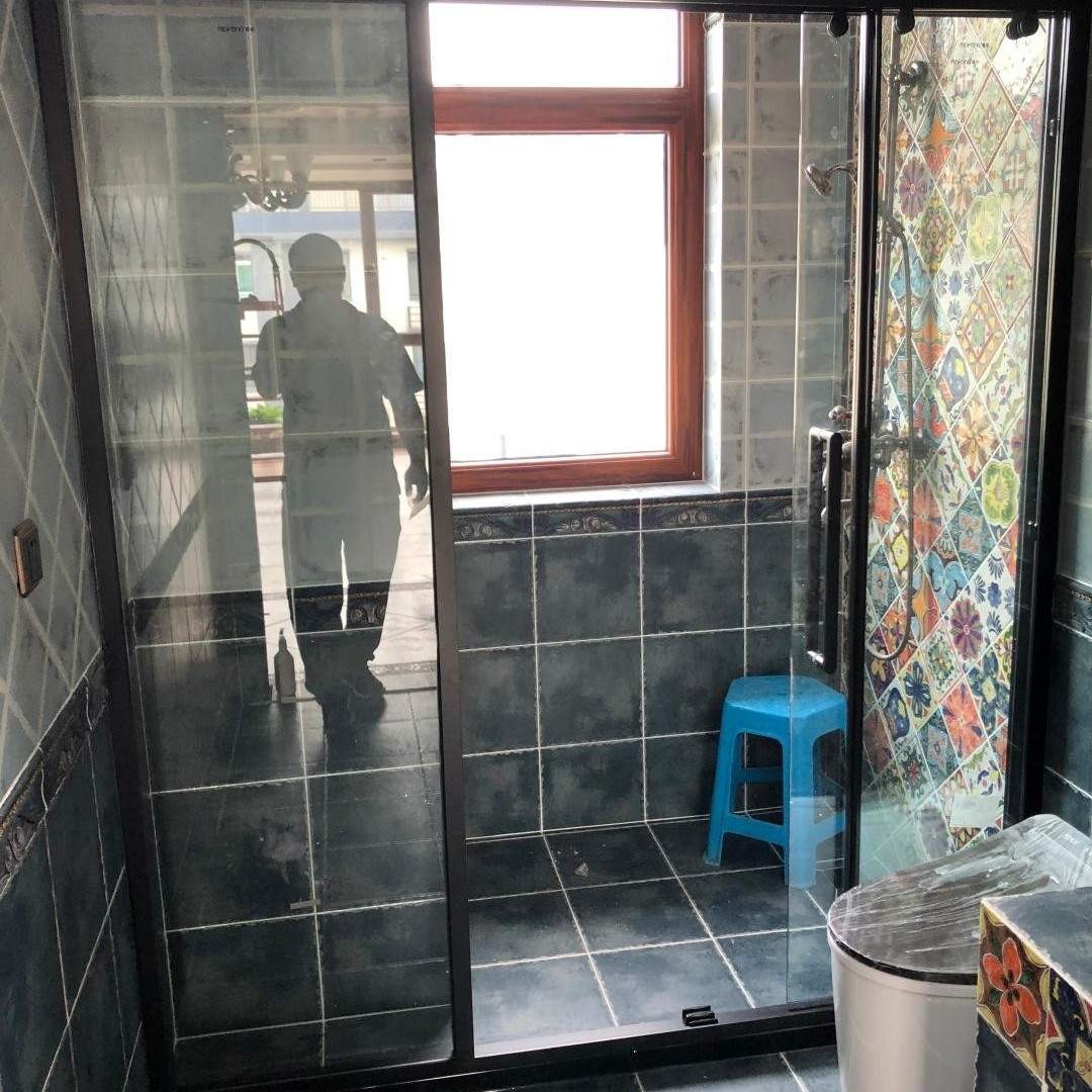 淋浴房简易弧扇形横条钢化玻璃门砂银边隔断屏风浴室房整体洗澡间