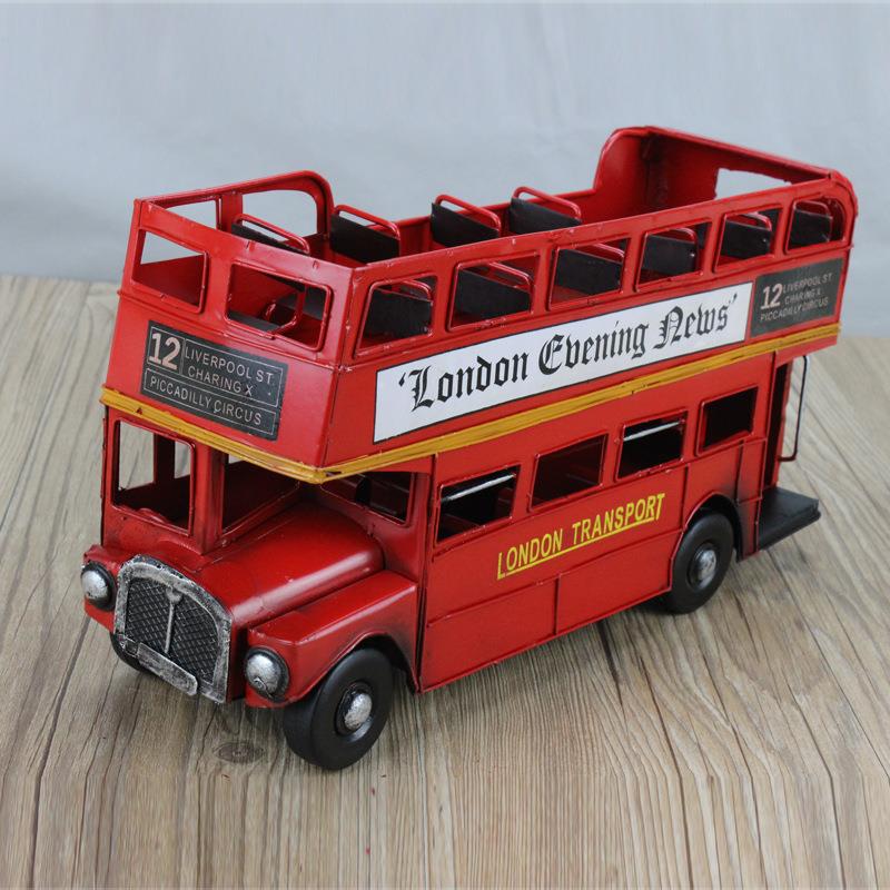 敞篷版伦敦观光双层巴士模型橱窗摆件老爷车铁艺模型新品热卖
