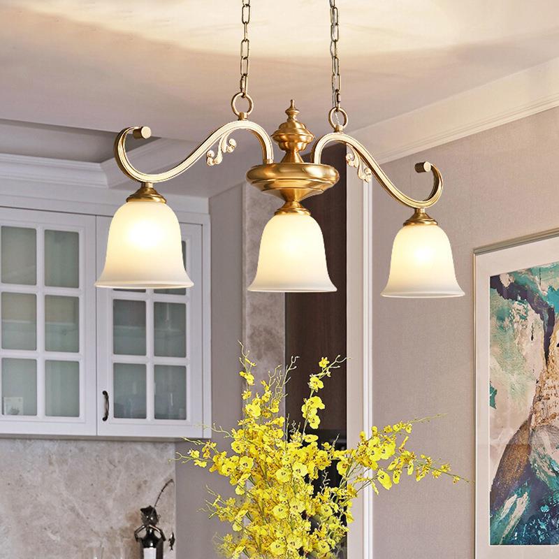 美式餐厅灯吊灯复古法式长条餐桌灯客厅吧台轻奢全铜灯具欧式餐吊
