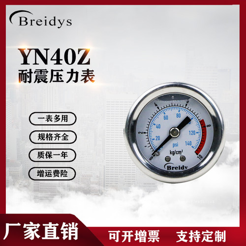 压力表Yn40Z轴向不锈钢耐冲击空气压力表气动压力表水压力表0-1.6