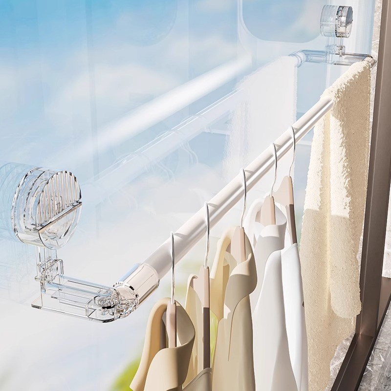 吸盘伸缩晾晒杆免打孔固定晾衣架卫生间撑杆伸缩挂杆阳台固定神器