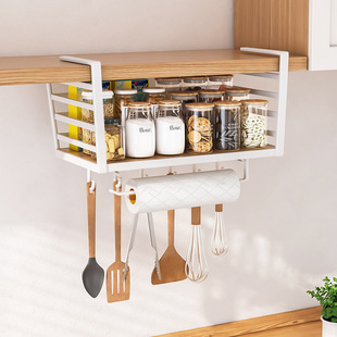 厨房吊柜下置物架悬挂调料架放调味料架子免打孔收纳架橱柜下挂篮