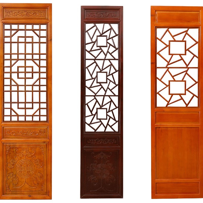 新中式电视背景墙雕花镂空花格隔断实木月洞门吊顶中式仿古门窗户