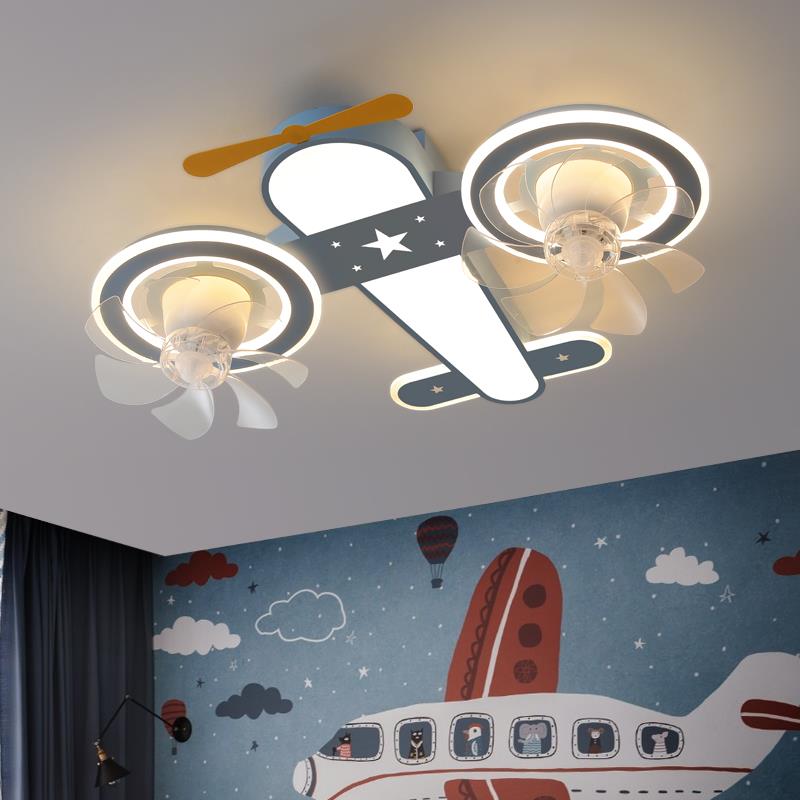 儿童房360度摇头飞机风扇灯现代男孩卧室全光谱led护眼风扇吸顶灯