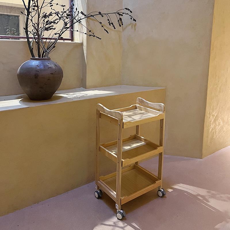 侘寂风美容院纯实木推车SPA会所工具车日式皮肤管理移动置物架