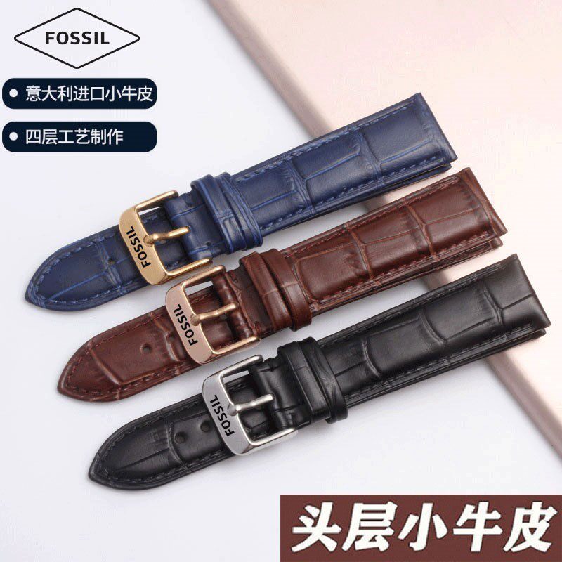 适用FOSSIL化石真皮手表带 男ME3099/BQ2364棕色复古磨砂皮带22mm