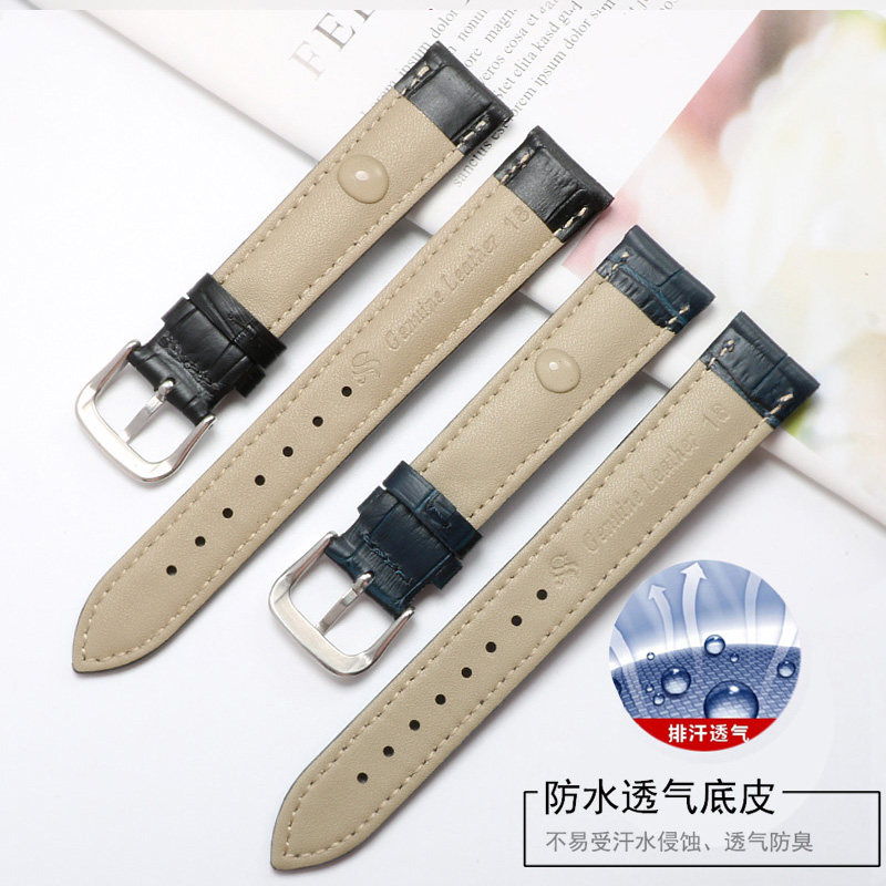 原装上海手表带牛皮真皮表带针扣 男女配件表链带竹节纹 黑棕色20